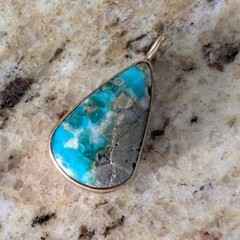 Jes Maharry Turquoise and Gold Teardrop Pendant